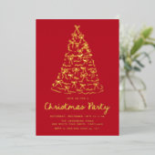 Grappige kerstboom buigt rood vakantiefeest folie uitnodiging (Staand Voorkant)