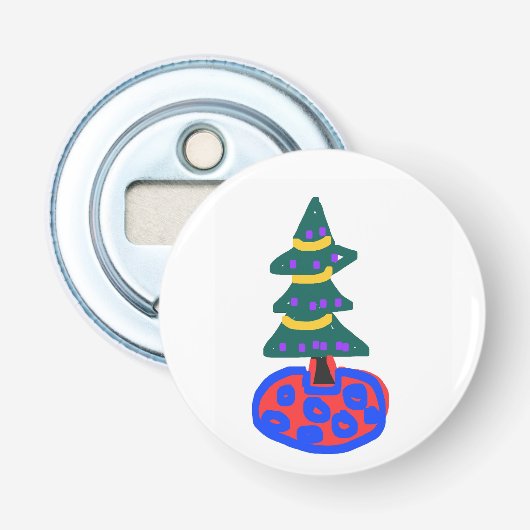 Grappige Kerstboom Button Flesopener (Voorkant)