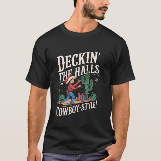Grappige Kerstboom Cactus Cowboy Style Merry Xma T-shirt (Voorkant)