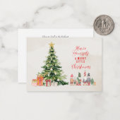 Grappige kerstboom en elfen kerst Kaart Notitiekaartje (Voorkant / Achterkant in situ)