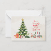 Grappige kerstboom en elfen kerst Kaart Notitiekaartje (Voorkant)