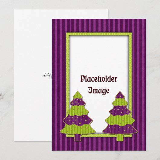 Grappige kerstboom en gouden sterren feestdagenkaart (Voorkant / Achterkant)