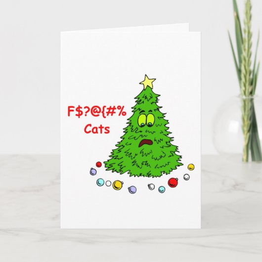 Grappige Kerstboom F'n Cats Xmas Joke Feestdagen Kaart (Voorkant)