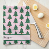 Grappige kerstboom in roze linten theedoek (Quarter Fold)