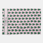 Grappige kerstboom in roze linten theedoek (Horizontaal)