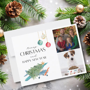 Grappige Kerstboom in Vliegtuig 2 Familie Foto's Briefkaart