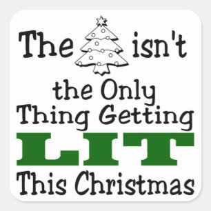 Grappige Kerstboom is Niet de Enige Die Wordt Aang Vierkante Sticker