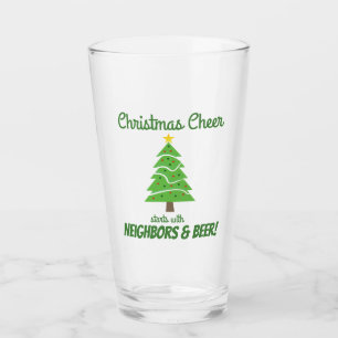 Grappige kerstboom juichen buren bierfeest glas