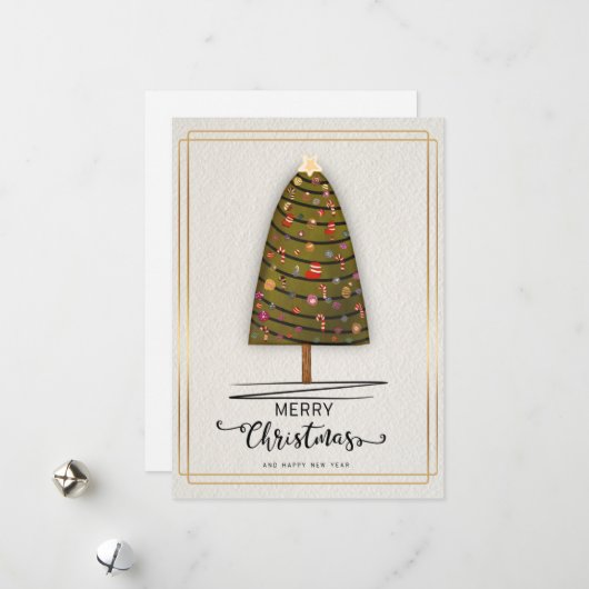 Grappige kerstboom Kaart met Ornamenten op Pi (Voorkant / Achterkant in situ)