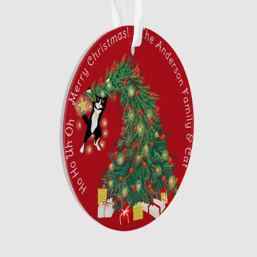 Grappige Kerstboom Kat Custom 2 Scène Ornament (voorkant)