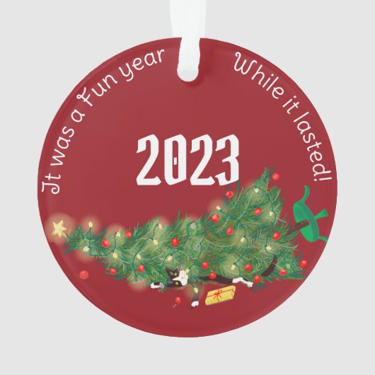 Grappige Kerstboom Kat Custom 2 Scène Ornament (achterkant)