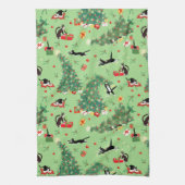 Grappige Kerstboom Kat Keuken Handdoek (Verticaal)