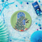 Grappige kerstboom kat papieren bordje (Feest)