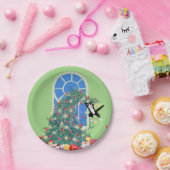 Grappige kerstboom kat papieren bordje (Feest)