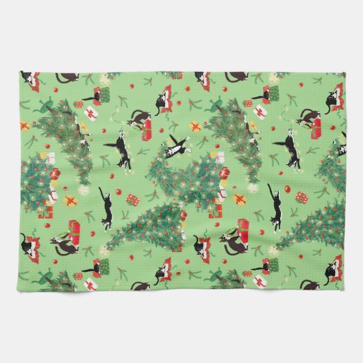 Grappige kerstboom kat theedoek (Horizontaal)