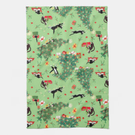 Grappige kerstboom kat theedoek