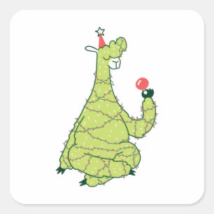 Grappige Kerstboom Lama Cadeau Voor Alpaca Fan Vierkante Sticker