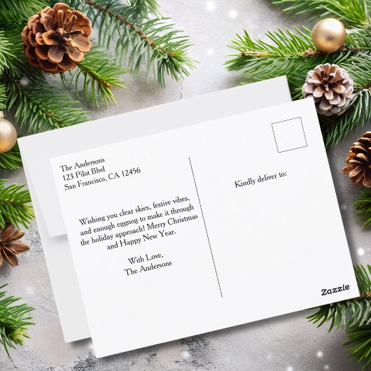 Grappige kerstboom op vliegtuig 2 Familiefoto's Briefkaart