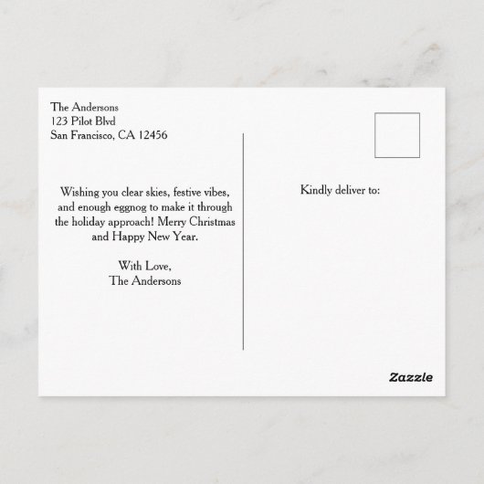 Grappige kerstboom op vliegtuig 2 Familiefoto's Briefkaart (Achterkant)