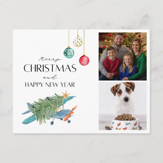 Grappige kerstboom op vliegtuig 2 Familiefoto's Briefkaart (Voorkant)