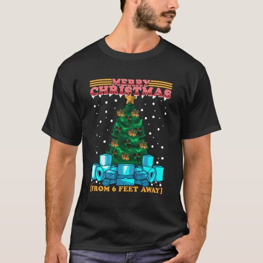 Grappige Kerstboom Santa Quarantine Sociale Dista T-shirt (Voorkant)
