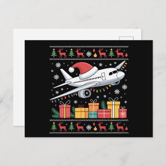 Grappige kerstboom Santa Ugly Vliegtuig Feestdagenkaart (Voorkant / Achterkant)
