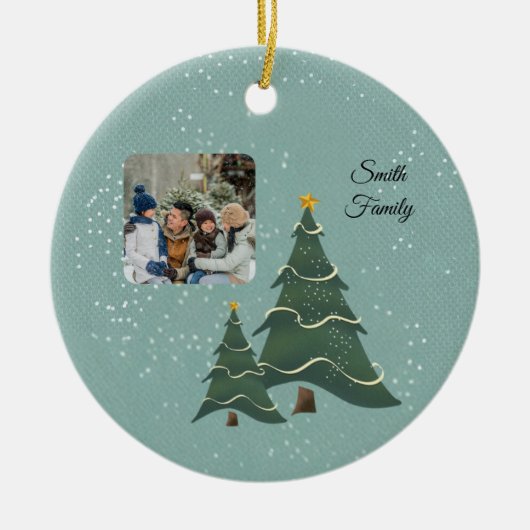 Grappige kerstboom scène foto keramisch ornament (Voorkant)