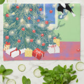 Grappige kerstboomkat theedoek (Gevouwen)