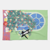 Grappige kerstboomkat theedoek (Horizontaal)