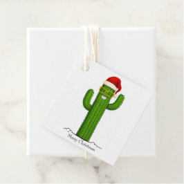 Grappige kerstcactus met kerstmuts en -bril bedankjes labels