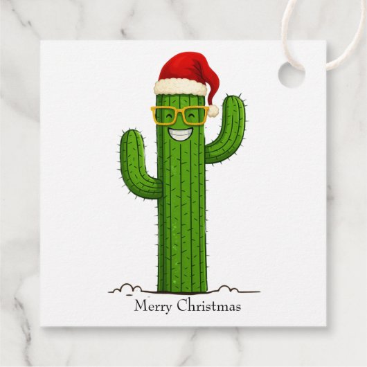 Grappige kerstcactus met kerstmuts en -bril bedankjes labels (Achterkant)