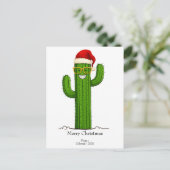 Grappige kerstcactus met kerstmuts en -bril briefkaart (Staand voorkant)
