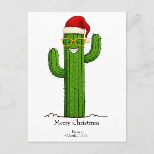 Grappige kerstcactus met kerstmuts en -bril briefkaart (Voorkant)