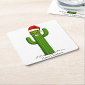 Grappige kerstcactus met kerstmuts en -bril kartonnen onderzetters (Schuin)