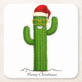 Grappige kerstcactus met kerstmuts en -bril kartonnen onderzetters (Voorkant)