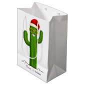 Grappige kerstcactus met kerstmuts en -bril medium cadeauzakje (Voorkant Gekanteld)