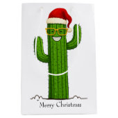 Grappige kerstcactus met kerstmuts en -bril medium cadeauzakje (Voorkant)