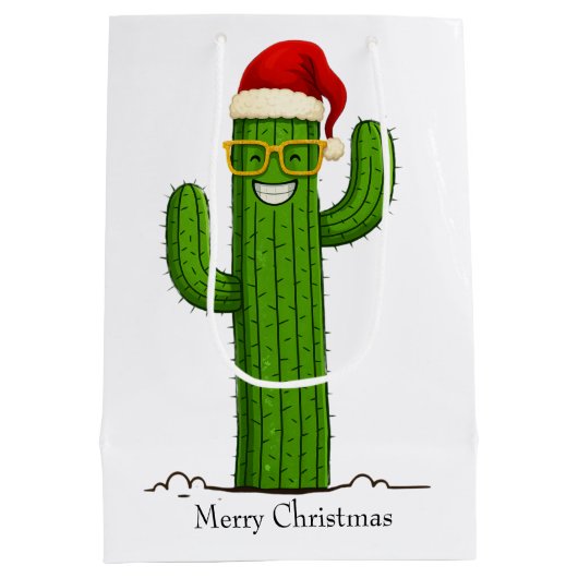 Grappige kerstcactus met kerstmuts en -bril medium cadeauzakje (Achterkant)
