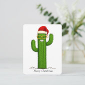 Grappige kerstcactus met kerstmuts en -bril RSVP kaartje (Staand voorkant)