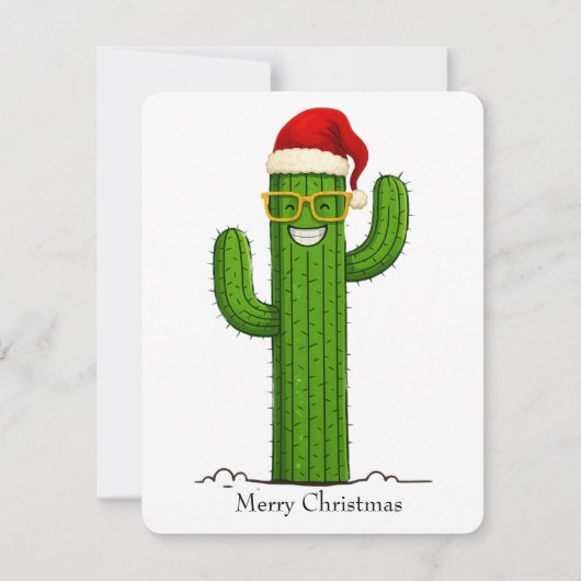 Grappige kerstcactus met kerstmuts en -bril RSVP kaartje (Achterkant)
