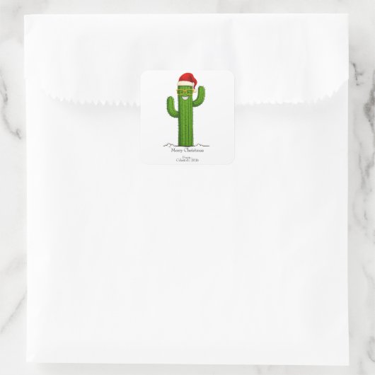 Grappige kerstcactus met kerstmuts en -bril vierkante sticker (Tas)
