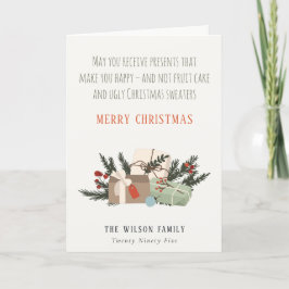 Grappige kerstcadeaus ontvangen maken je blij feestdagen kaart