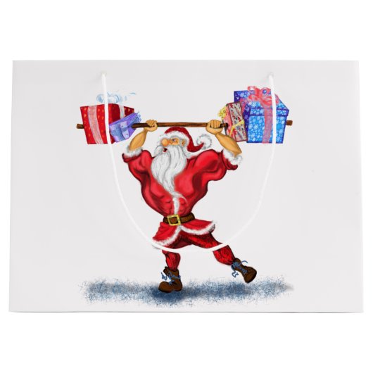 Grappige Kerstcadeautas met bodybuilder Kerstman Groot Cadeauzakje (Voorkant)