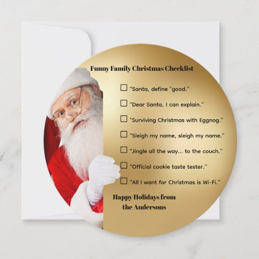 Grappige Kerstchecklist voor het hele gezin Feestdagenkaart (Voorkant)