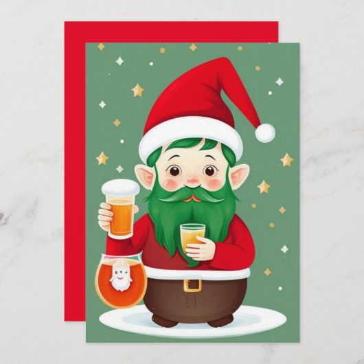 Grappige Kerstelf Plat Kerstkaart (Voorkant / Achterkant)