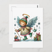 Grappige kerstengel op Schaatsen Briefkaart (Voorkant / Achterkant)