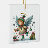 Grappige kerstengel op Schaatsen Keramisch Ornament (Rechts)