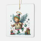 Grappige kerstengel op Schaatsen Keramisch Ornament (Links)