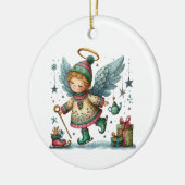 Grappige kerstengel op Schaatsen Keramisch Ornament (Links)