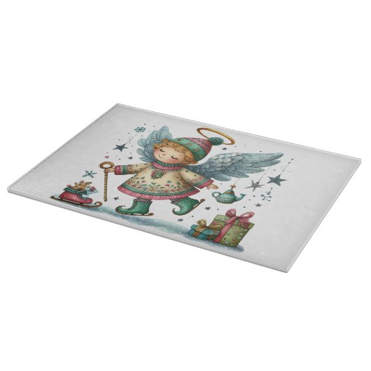 Grappige kerstengel op Schaatsen Snijplank (Hoek)